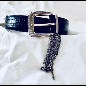 Anne Klein Black Leather Belt- Silver Hardware
